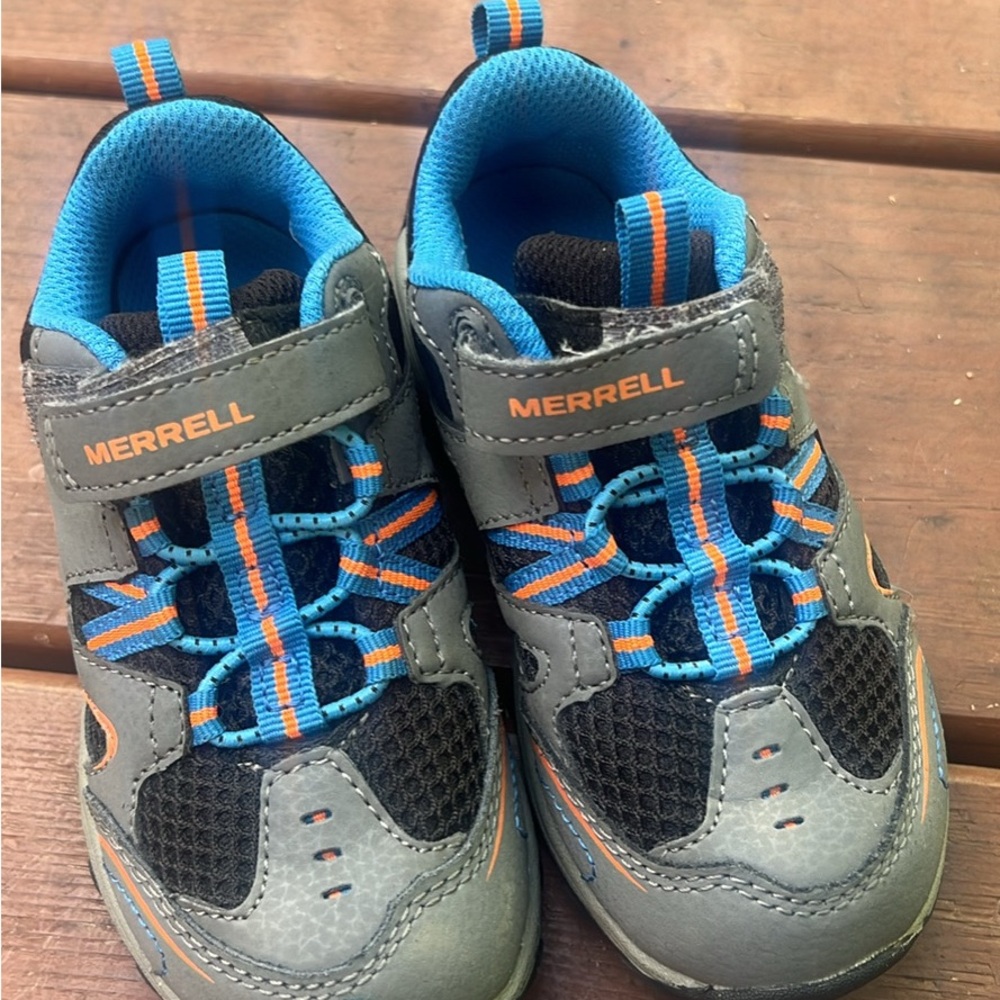 Merrell Grey and Blue Sneakers with Velcro Strap and Reinforced Toe Kids 9.5